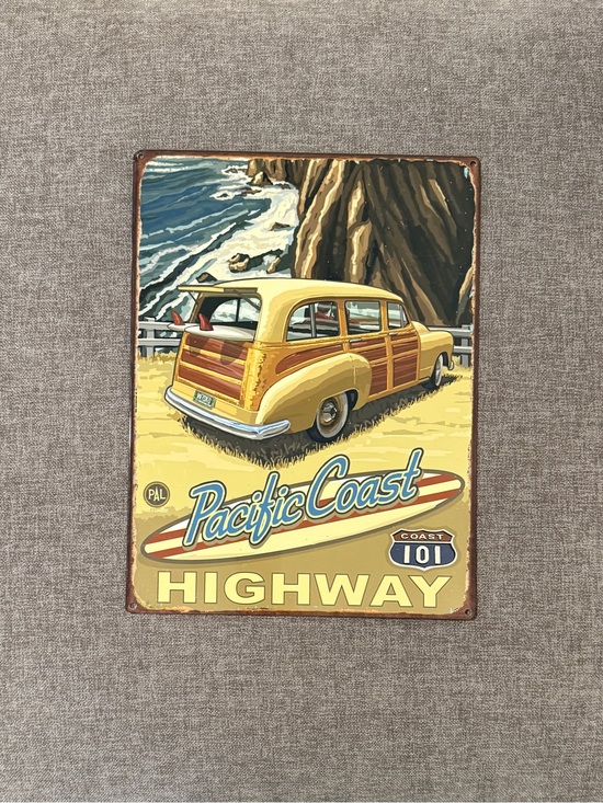 Other - SOLD Pacific Coast Highway Vintage Car Metal Sign - Yellow